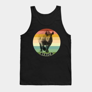 Black Rhino Full Figure on Vintage Retro Africa Sunset Tank Top